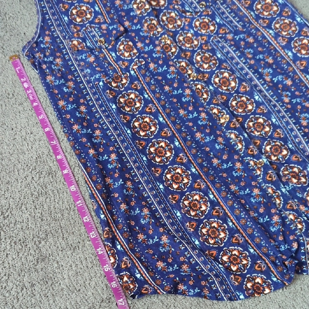 Bohemian Floral Sleeveless Blue Stretch Top - Picture 9 of 16